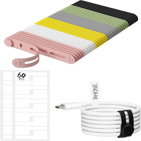 Silicone Cable Ties With Writing Labels Multi-functional Adjustable Cable Straps For Earphone USB Data Cord Management