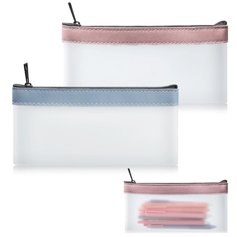 Frosted PVC Transparent Pencil Pouch Large Capacity Zipper Stationery Storage Bag For Students Office Waterproof Minimalist Organizer