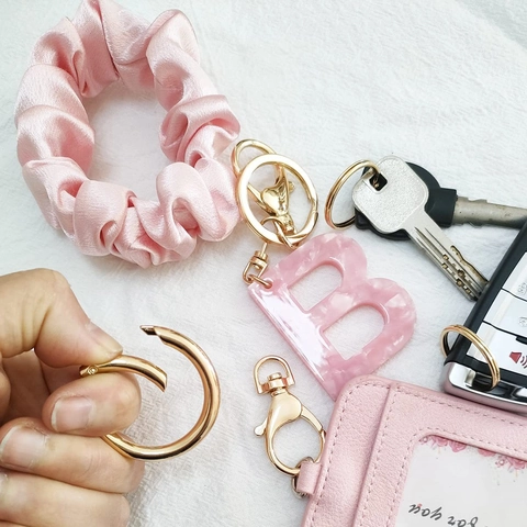 Satin Scrunchie Wristlet Keychain For Women Gold Metal Key Ring Lobster Clasp Pleated Fabric Key Chain Bag Charm Accessories