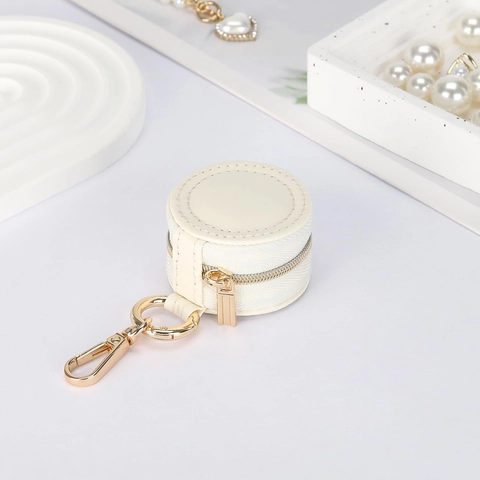 Portable Mini Jewelry Box Round PU Leather Travel Jewelry Organizer Small Zipper Case For Rings Earrings Jewelry Storage