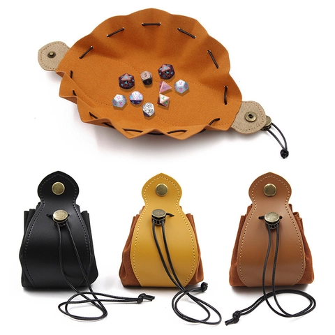 PU Leather Dice Bag Multi-functional Dice Tray Foldable Drawstring Pouch With Snap Button For Tabletop Games Jewelry Storage