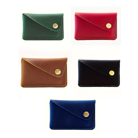 Retro PU Leather Mini Coin Purse Minimalist Hand-stitched Card Holder With Snap Button Vintage Crazy Horse Pattern Wallet For Unisex