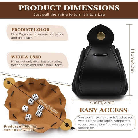 PU Leather Dice Bag Multi-functional Dice Tray Foldable Drawstring Pouch With Snap Button For Tabletop Games Jewelry Storage