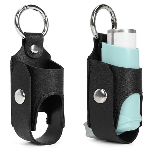 PU Leather Inhaler Case Portable Asthma Inhaler Holder Protective Cover With Keychain Metal Ring Keyring For Outdoor Travel Use