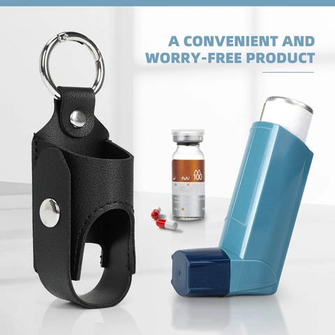 PU Leather Inhaler Case Portable Asthma Inhaler Holder Protective Cover With Keychain Metal Ring Keyring For Outdoor Travel Use