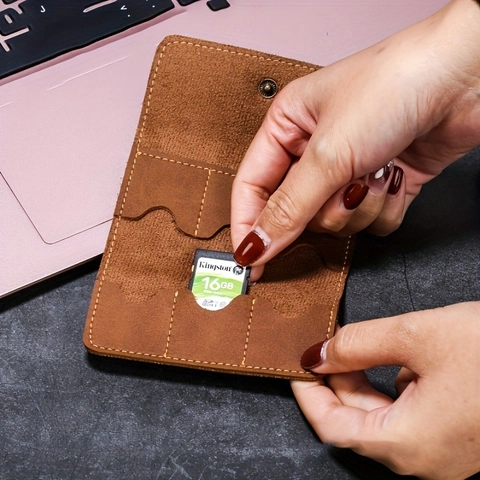 Porta Schede di Memoria in Pelle Opaca Vintage Custodia per Schede SD Slot Multipli Borsa per Schede SIM Portatile
