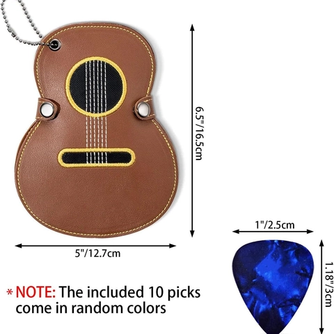Custodia per Plettri per Chitarra in Pelle PU Ricamata a Forma di Chitarra Borsa per Plettri Portatile Con Portachiavi Accessori Strumenti Musicali