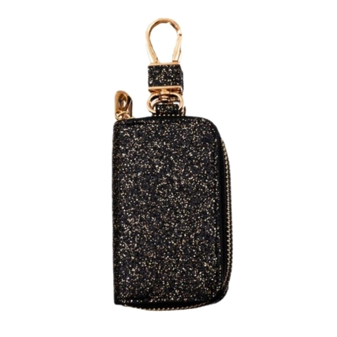 Glitter Leather Car Key Case With Metal Hook Shiny Sparkle Universal Auto Key Holder Zipper Organizer Pouch For Men Women