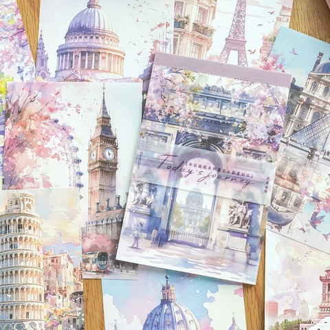 Blocs de Notas de Acuarela Retro Serie El Viaje de Hoy Papel de Material de Paisaje para Scrapbooking DIY Decorativo