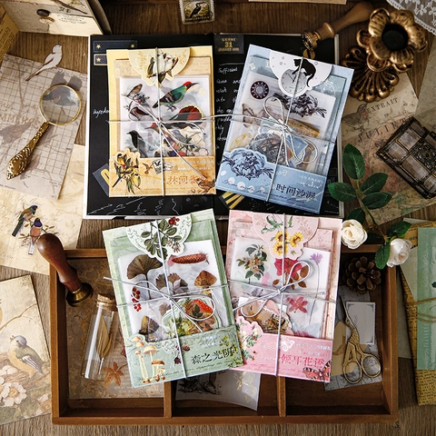 Vintage Journal Scrapbooking Material Retro Specialty Paper Vellum PET Stickers DIY Card Making Arts Crafts Floral Bird Themes