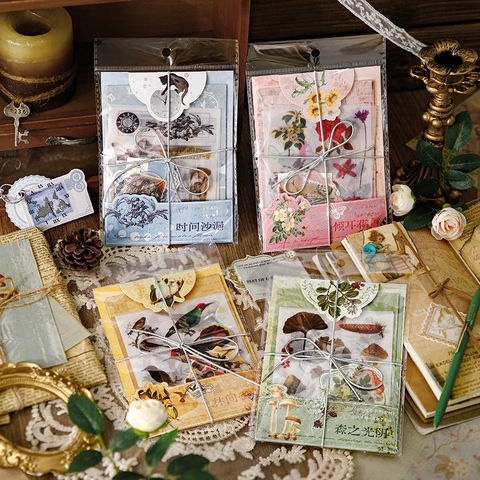 Vintage Journal Scrapbooking Material Retro Specialty Paper Vellum PET Stickers DIY Card Making Arts Crafts Floral Bird Themes