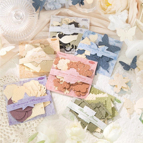 Retro Relief Paper Material Kit For DIY Journal Scrapbooking Botanical Flower Butterfly Cat Decoration Stickers
