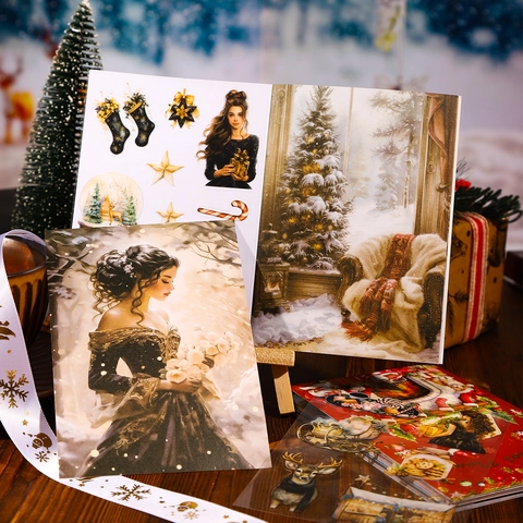 Vintage Christmas PET Japanese Paper Sticker Book Decorative Christmas Promise Theme Scrapbooking Journaling Material Stickers