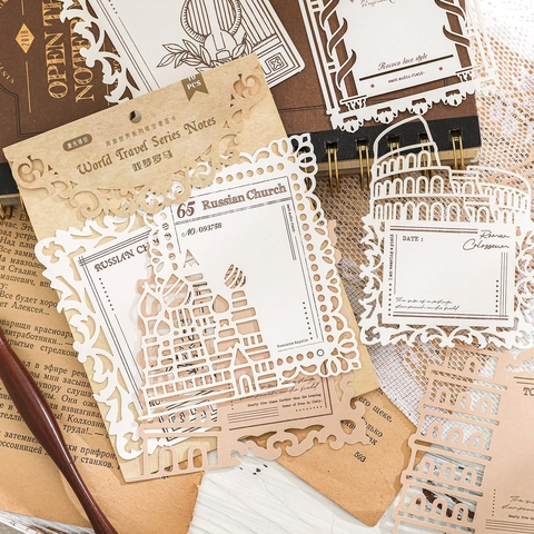 Biglietti per Appunti in Carta Speciale Serie Viaggio nel Mondo Vintage Taglio Laser Monumenti Decorativi Scrapbooking