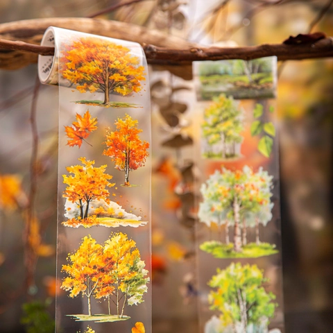 Forest Landscape Travel Scene PET Decorative Tape Transparent Waterproof Aesthetic Stickers For Journaling Scrapbooking DIY Art Craft Nature Inspired Stationery