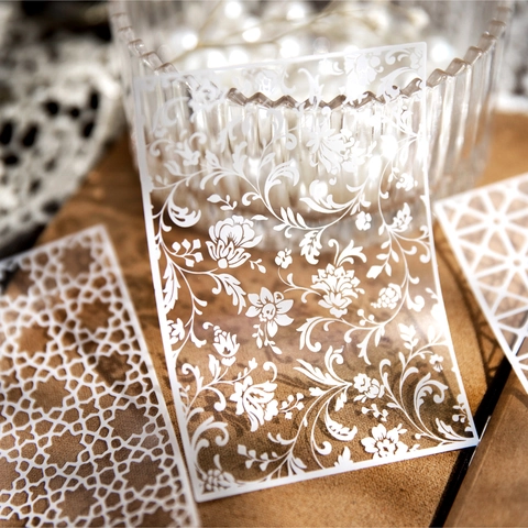 Vintage Spitzenmuster Transparente PET Aufkleber 20 Blatt Für Scrapbooking DIY Journaling Basteln Dekore Schwarz Weiß Spitzenkanten