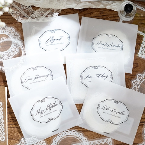 Pegatinas Transparentes de PET con Encaje Blanco Marco Retro Hueco Calcomanías Decorativas para Scrapbooking Bricolaje Papelería