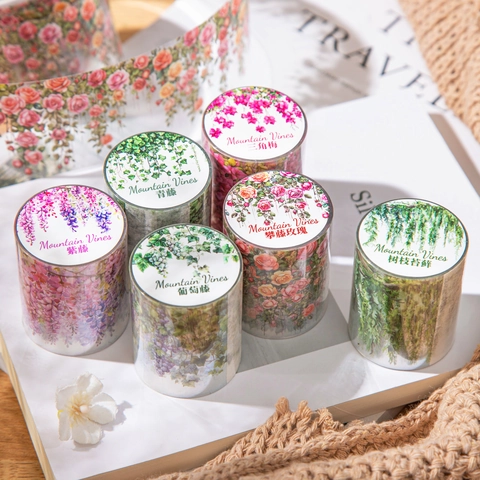 Mountain Vines Series PET Washi Tape Decorative Botanical Flowers Rose Scrapbooking DIY Journaling Art Stationery Tape