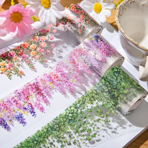 Mountain Vines PET Dekoband Blume Bougainvillea Blauregen Muster Transparente Aufkleber Für Journal DIY Scrapbooking Collage Kunst Dekor
