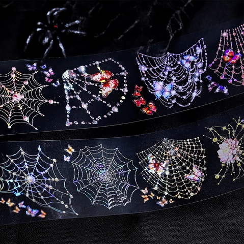 Fantasie Spinnenweb PET Decoratieve Tape Schelplicht Iriserend Vlinder Gothisch Scrapbooking DIY Sticker Dagboek Decor