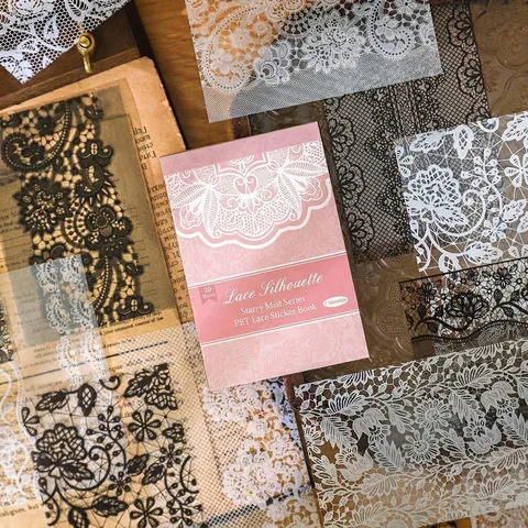 Starry Sky Mist Series PET Lace Sticker Book Retro Lace Frame Window Patterns For Scrapbooking Journaling DIY Arts Crafts