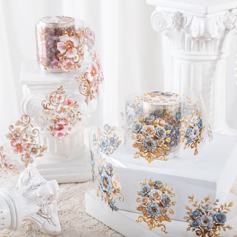 Vintage Baroque Floral PET Decorative Tape Die-cut Flower Stickers For Scrapbooking DIY Journaling Craft Art Material