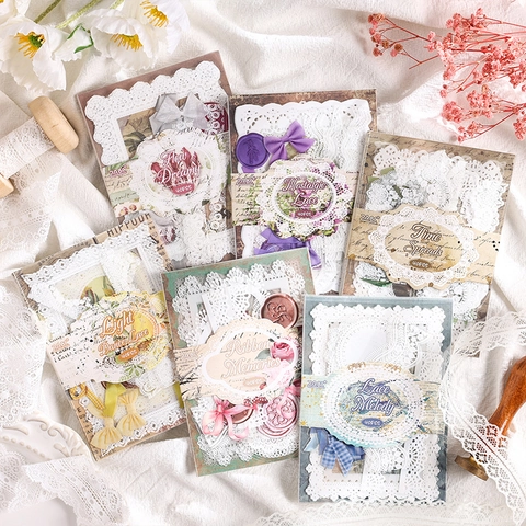 Bedruckt Retro DIY Sammelalbum Material PET Aufkleber Dekoratives Papier Spitze Floral Für Journaling Basteln Vintage Junk Journal Zubehör