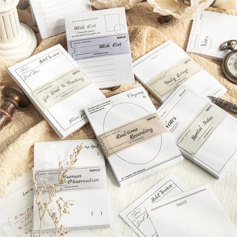 Bloc-Notes Minimalista Vintage in Carta Scrivibile Serie Life Mark Bianco E Nero Cartoleria per Scrapbooking Ufficio Scuola