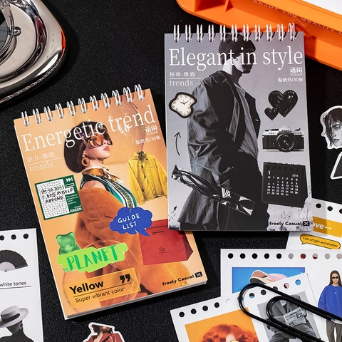 30 Blatt Retro Magazin Stil Stickerbuch Ästhetische Porträts Botanisch DIY Scrapbooking Dekoratives Material Aufkleber Journal Dekor