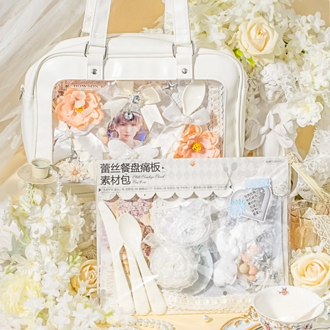 Pacchetto Materiali Decorativi per Borsa Ita Piatto in Pizzo Fai da Te per Scrapbooking Diario Carta Patinata Nastro Perla Artificiale