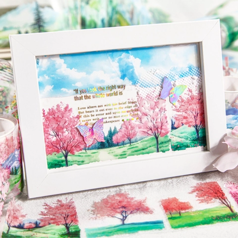 Nastro Washi in PET Retrò per Scrapbooking Paesaggio Naturale Decorativo Fai da Te Nastro per Diario Farfalla Foresta Fiore Serie Sogno