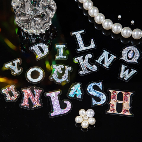PET Alphabet Aufkleber Juwelen Thema Muschelglanz DIY Scrapbooking Dekoratives Material Journaling Collage Aufkleber