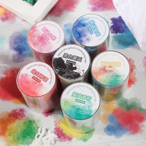 Retro Story PET Washi Tape Watercolor Galaxy Series Scrapbooking Decorative Masking Tape For Journaling DIY Arts Crafts