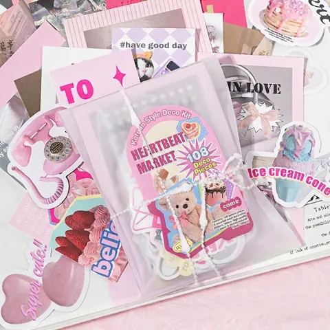 Korean Ins Style DIY Scrapbooking Sticker Material Collection For Journaling Decorative Coated Paper Aesthetic Diary Stickers Collage Art Supplies