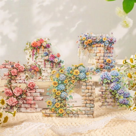 Vintage PET Floral Wall Stickers For Scrapbooking DIY Journaling Planner Decoration Retro Flower Wall Garden Stickers Decor