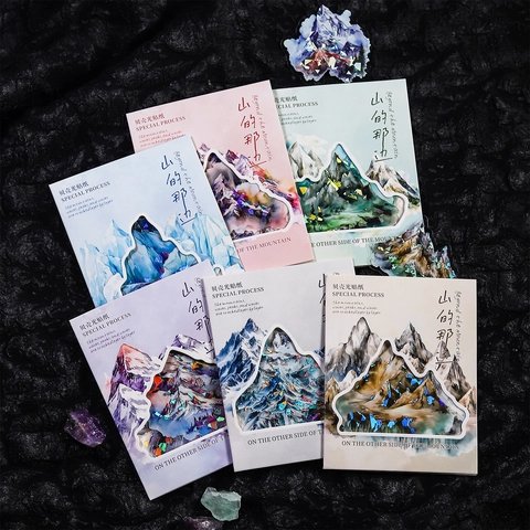 Adesivi Decorativi Stampati in PET Paesaggio Montano Vintage Serie Beyond The Mountain Luce di Conchiglia Laser Adesivi per Scrapbooking Journaling Estetici