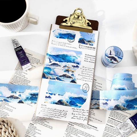 Watercolor Scenery Washi Tape Sea Sunset Landscape Decorative Masking Tape For Scrapbooking Journaling DIY Arts Crafts