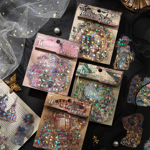 Adesivi In Pet Vintage Laser Olografico Decorativo Serie Lettera Romantica Per Scrapbooking Journaling Diy Artigianato Impermeabile