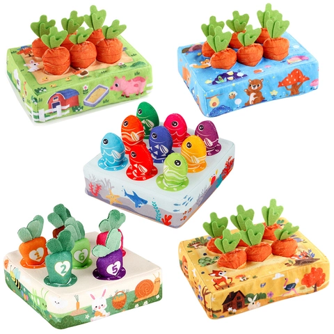 Baby Montessori Pulling Radish Toy Soft Plush Carrot Game Sensory Training Hand Eye Coordination Number Learning Educational