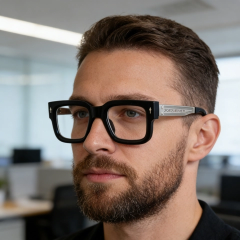 Montura de Gafas Cuadrada Vintage de Acetato Grueso Con Varillas de Metal Grabado para Hombre Mujer Gafas Ópticas