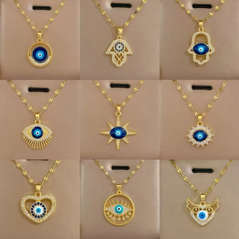 Luxuriöse 18K Vergoldete Kupfer Halskette Mit Bösem Blick Anhänger Damen Zirkonia Hand Der Fatima Herz Stern Schmuck Geschenk