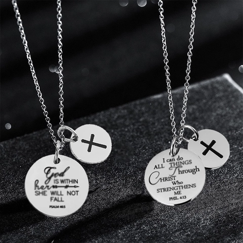 Inspirerende Roestvrijstalen Bijbeltekst Hanger Ketting Religieus Kruis Ronde Hanger Ketting Sieraden Cadeau Dames Heren