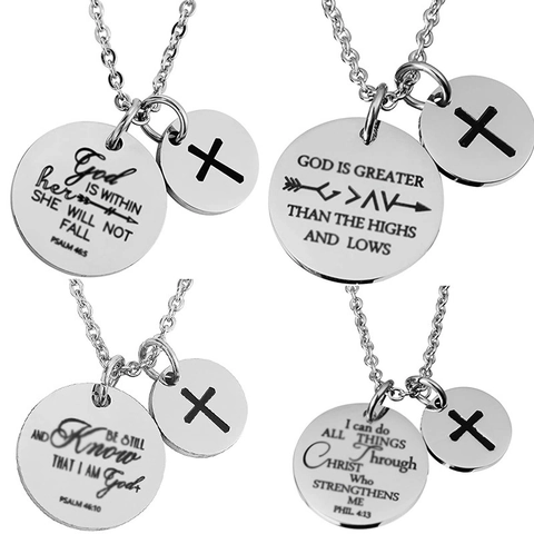 Inspirerende Roestvrijstalen Bijbeltekst Hanger Ketting Religieus Kruis Ronde Hanger Ketting Sieraden Cadeau Dames Heren