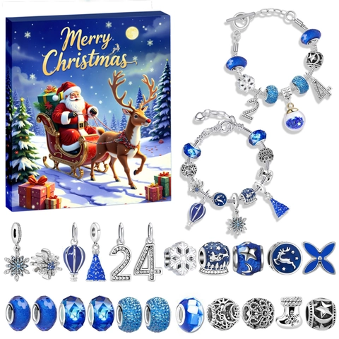 Kerst DIY Bedelarmband Maken Kit Voor Meisjes Blauw Zilver Legering Sneeuwvlok Kerstman Armband Sieraden Cadeau