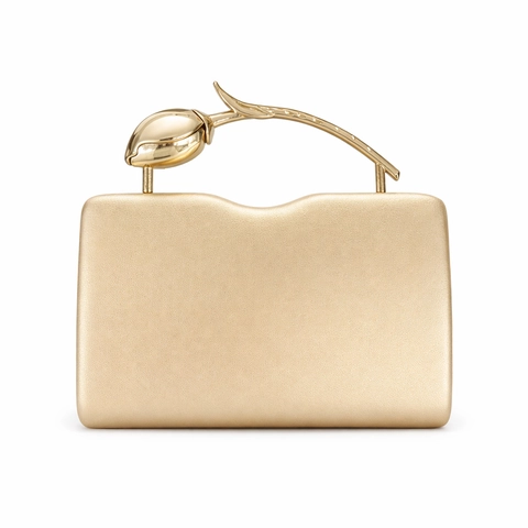 Women PU Leather Evening Bag With Tulip Metal Handle Chain Strap Crossbody Clutch For Party Wedding Banquet