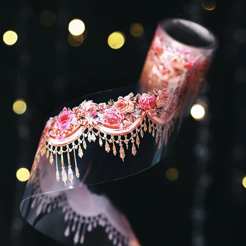 Vintage Jewelry Curtain Rose PET Decorative Tape Shell Luster Flower Tassel Lace Scenery DIY Journal Stickers Scrapbooking
