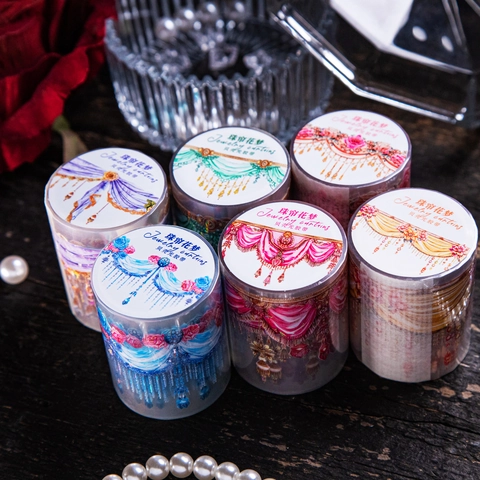 Vintage Jewelry Curtain Rose PET Decorative Tape Shell Luster Flower Tassel Lace Scenery DIY Journal Stickers Scrapbooking