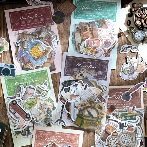 Assortimento di Adesivi per Scrapbooking Vintage Washi PET Caffè Vita Quotidiana Decorativo per Diario Fai da Te Artigianato