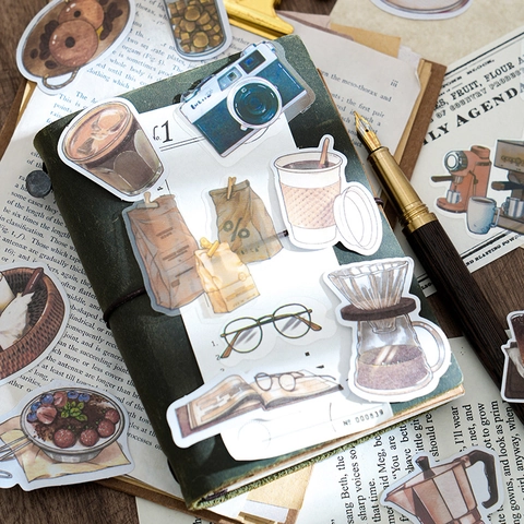 Assortimento di Adesivi per Scrapbooking Vintage Washi PET Caffè Vita Quotidiana Decorativo per Diario Fai da Te Artigianato