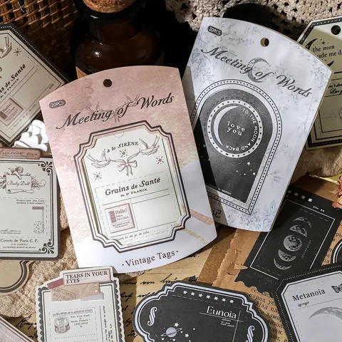 Vintage Relief Scrapbooking Papier Material Meeting Of Words Serie Perforierte Deko Etiketten Papier Für DIY Journal Basteln